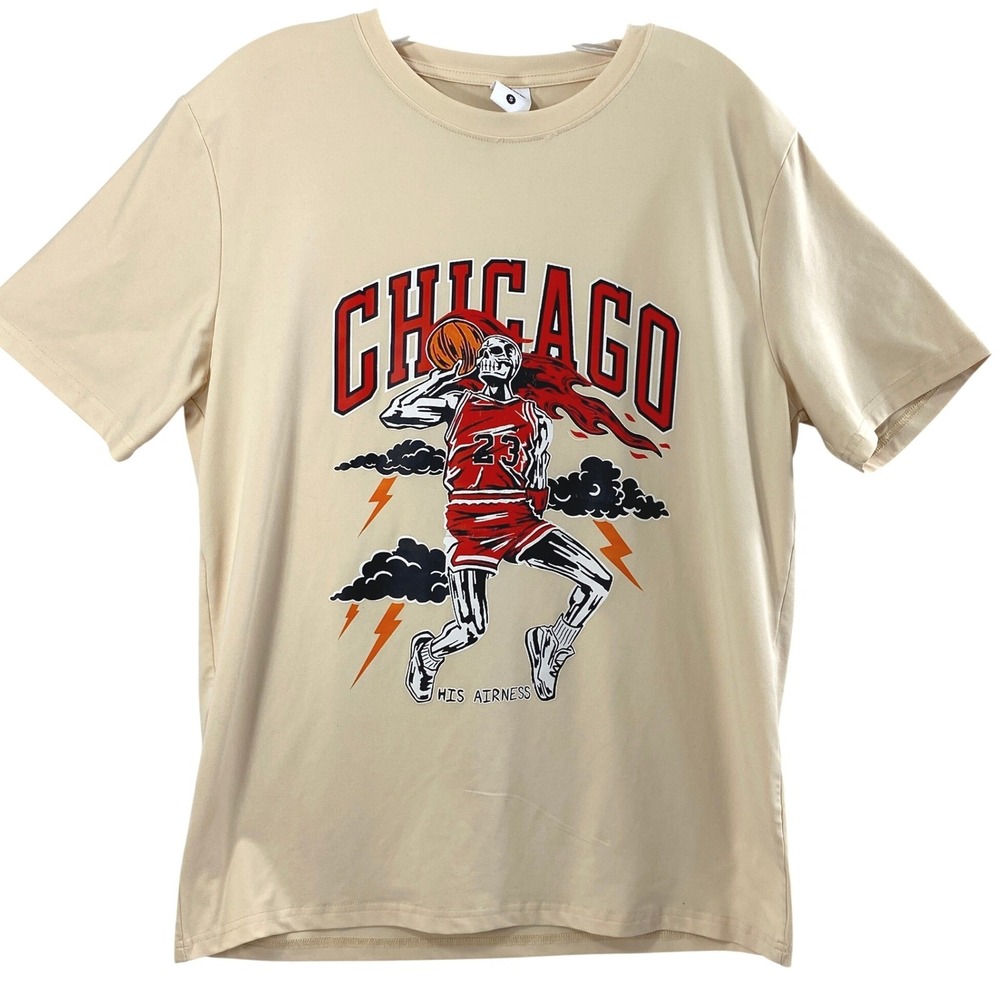 Chicago Bulls T-Shirt Mens Small Skeleton Basketball Graphic Tan Short Sleeve